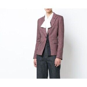 Veronica Beard Blazer Dickey Jacket Herringbone Burgundy Tweed Zipper $645 Sz 6